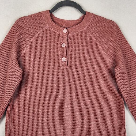 Old Navy Thermal Waffle Knit Henley Women XS Mauve Pink Cropped Long Sleeve EUC - Picture 4 of 12